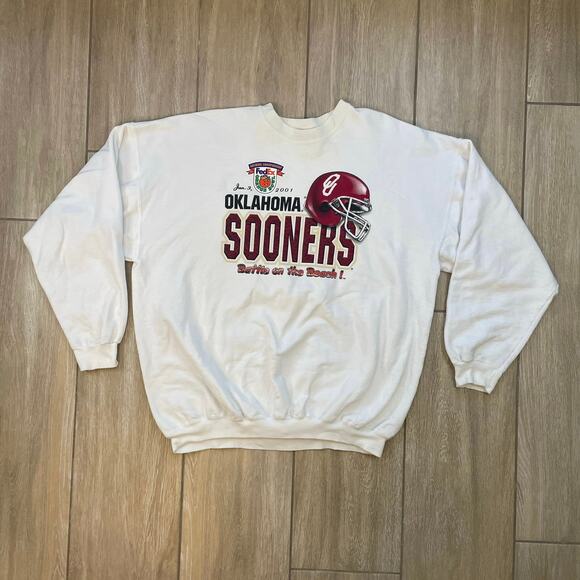 Vintage 2001 Oklahoma Sooners Rose Bowl Sweatshirt XL White Hanes Ultimate - Picture 1 of 10